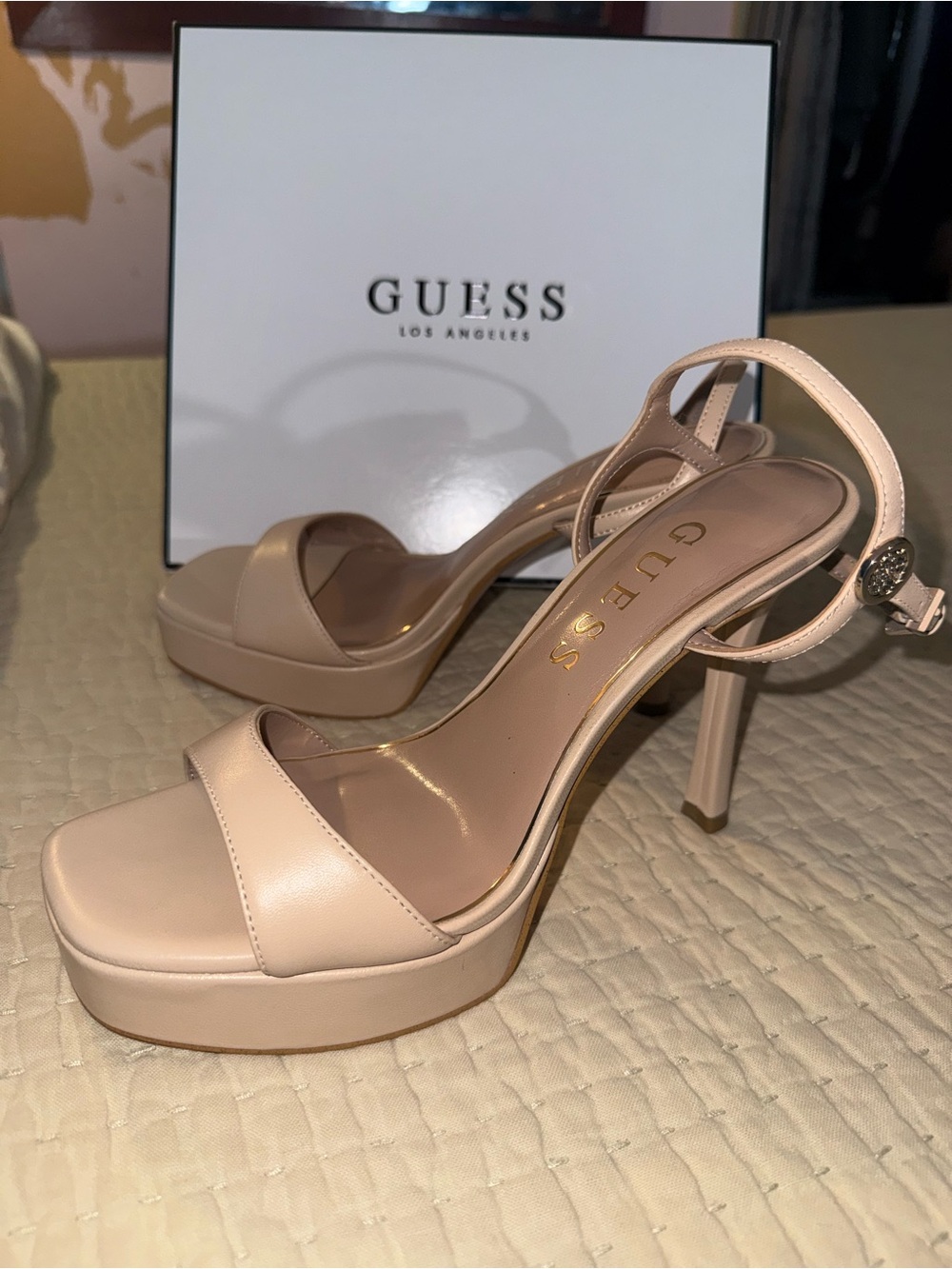 GUESS Nude Pink Platform Strappy Stiletto Sandals
